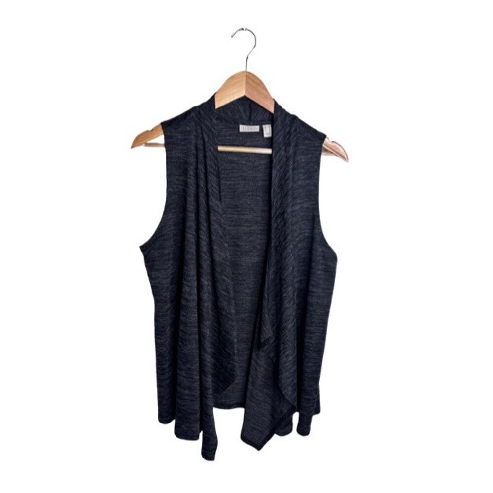 LOGO by Lori Goldstein Cardigan Gray Draped Open Front Size Large casual